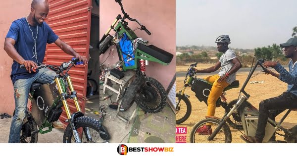 A Ghanaian man invents an electric bicycle that can charge phones and other electronic devices. (video + photos)