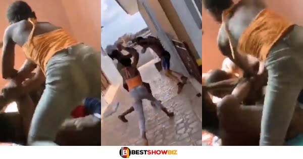 Lady joins her main boyfriend to fight off her side guy (watch video)