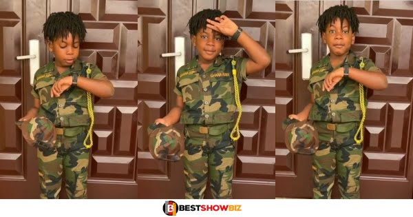 On a mission to stop the war in Ukraine, Shatta wale's son Majesty dazzles in Military uniform