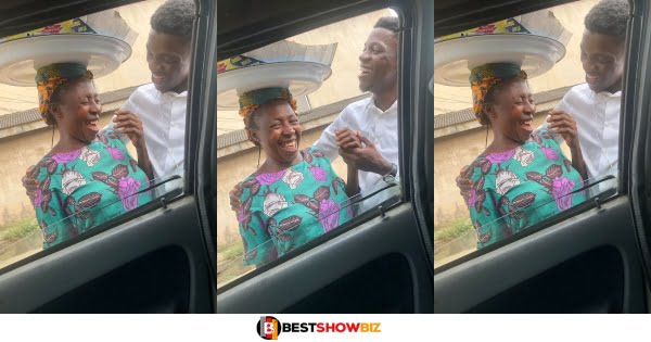 See the beautiful moment a Man saw his mother hawking on the road and goes to hug her (photos)