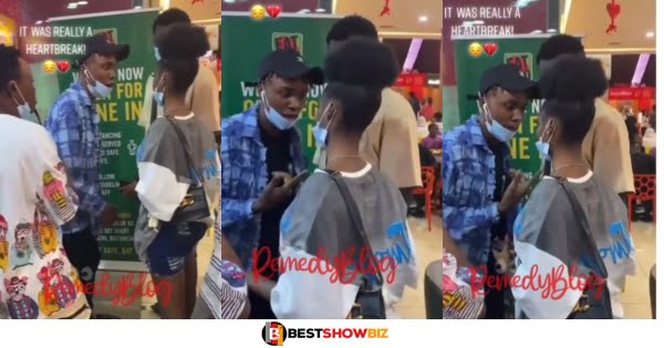 "Babe who is this guy?"- Brokenhearted man cries and ask after catching her girlfriend going shopping with another man (video)