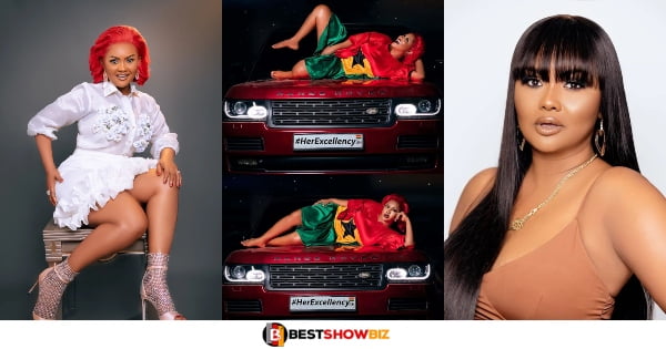 Mcbrown Causes stir after her usual pose whiles flaunting her new Range Rover with a customized number plate.