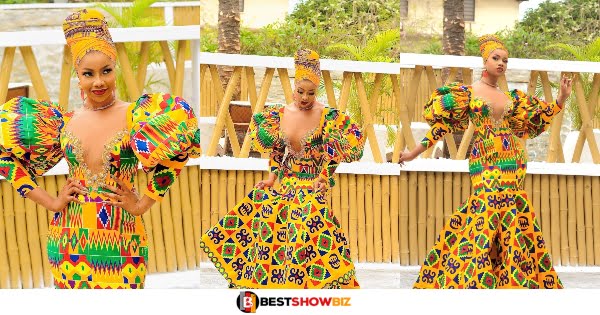 BBnaija star Tacha stuns social media as she dressed in beautiful Kente to wish Ghana a happy independence day