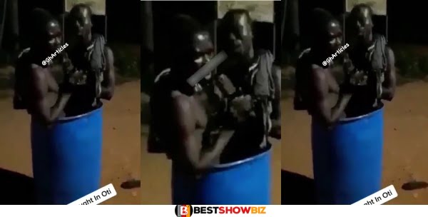 2 Thieves forced to sing praises to God while being placed in a barrel after they were caught stealing (Video)