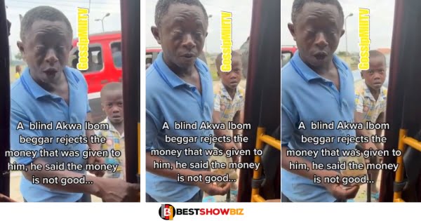 Blind man angrily rejects money a woman gave to him because the money was torn (watch video)