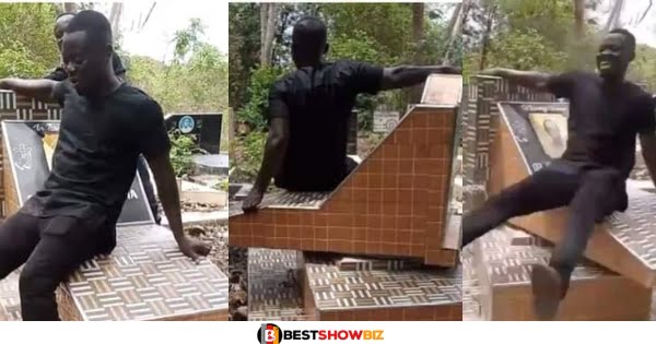 Ghanaian Man spotted enjoying a spinning tomb at a cemetery (Video)