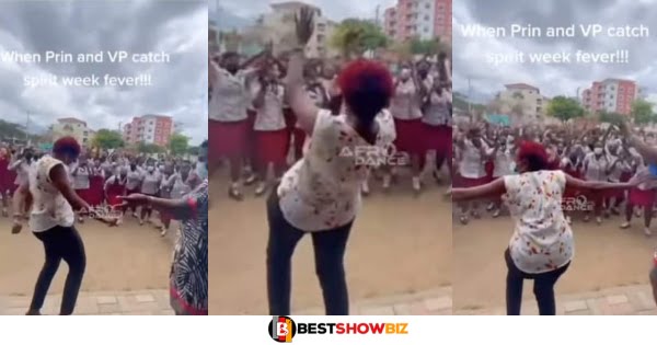 Teacher in Heels Storms Assembly Ground with Weird Dance Moves as Students cheers her up (Video)