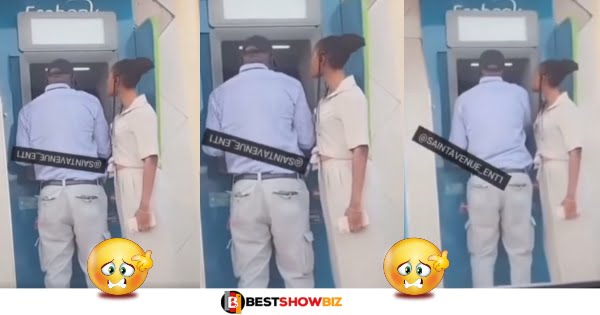 Social media reacts to a video of a lady clinching to a man like glue as he redraws money from ATM