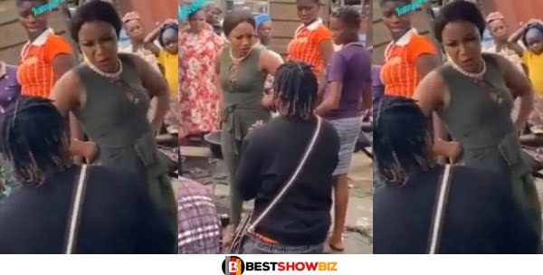 Lady embarrasses boyfriend for proposing to her at the market (Video)