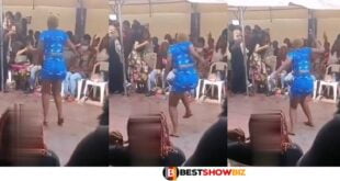 Lady in short skirt thrills crowd with her skilled legwork dance and shakes her 'baka' (Video)
