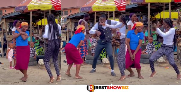 Reactions as Market Woman ‘Challenges’ Young Lady in Heels to Buga Dance (Video)