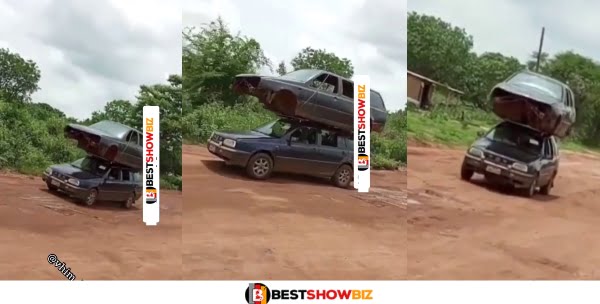 See Reactions As A Car Carrying Another Car In Konongo Stirs Online (VIDEO)