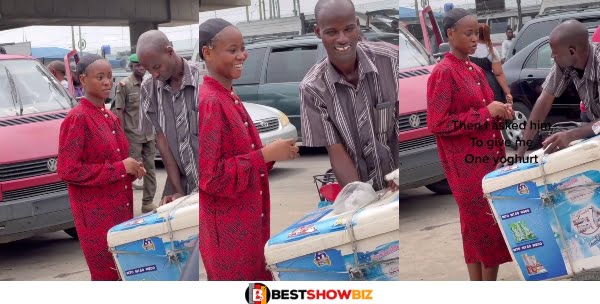(Video) Beautiful Lady Puts Smile On a Yoghurt Seller's Face After Begging Him for GHC2