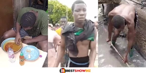 (Video) Nigerian Boy Caught Stealing In Accra Made To Clean Gutter and Served With Heavy Banku