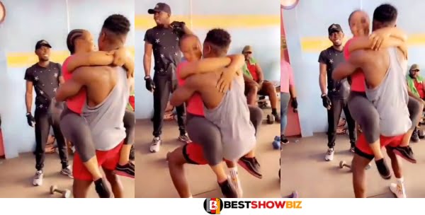 (Video) See Reactions as gym instructor nearly 'CUMs' during training session with a lady