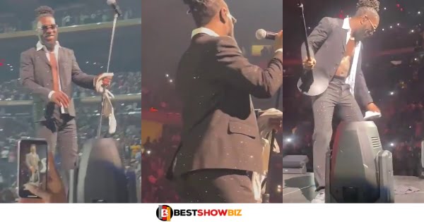 Lady goes crazy after Burna Boy caught her bra and underwear she threw at him on stage (video)