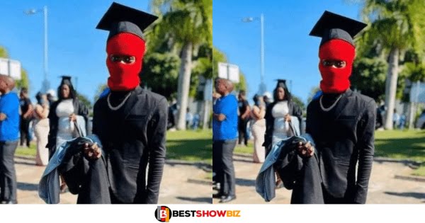 Graduating student wears a mask to hide his face from his house w!tches during his graduation