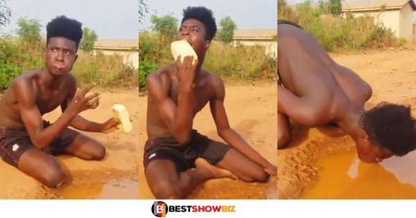 Young man spotted drinking dirty water with tea bread (video)