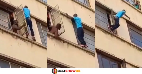 Man fἆlls to his deἆth after escaping through the window when the husband of married lady he was sleeping with came home (video)