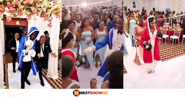 Bride and Groom Engage in boxing fight on their wedding day to entertain their guest (watch video)