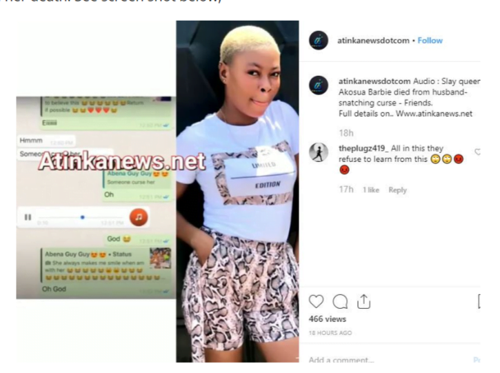 Beautiful slay queen d!es after married woman cursed her for sleeping with her husband