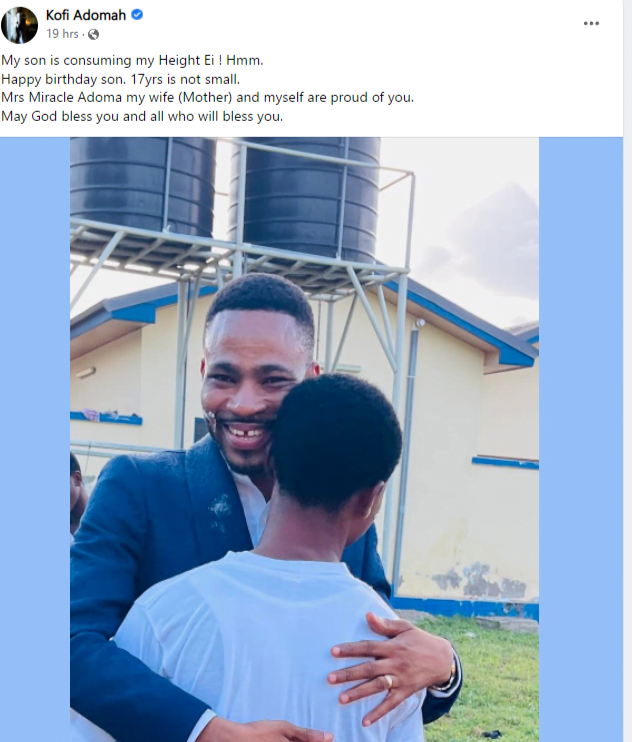 Kofi Adoma Nwanwani shares photo of his 17 years old son on social media for the first time (see photo)