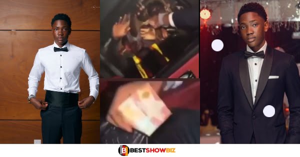 Cheddar's son spotted sharing money to local folks after wearing Ghc 3.5 million watch to GIS prom (watch video)