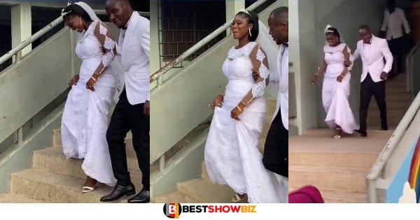 Groom follows bride to exams hall to finish her final paper before their wedding day