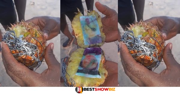 Photos of a man and woman found inside a pineapple that washed up from the sea go viral