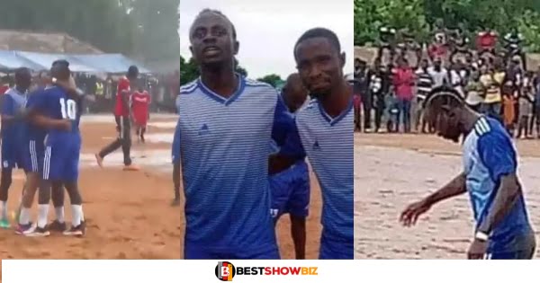 Sadio Mane spotted playing football in the mud with his old friends in the village (watch video)