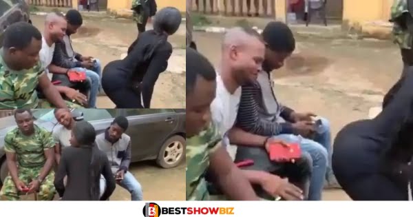 See Reactions as Slay queen tw3rks in front of Soldiers (Video)