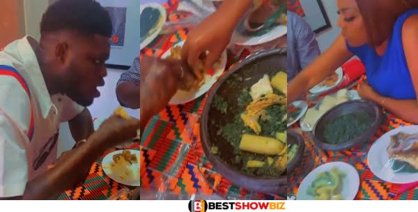 Thomas Partey and Nana Aba fight over food as they eat together in new video
