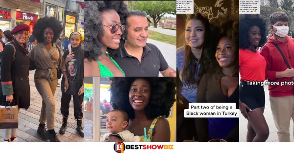(Video) Beautiful Ghanaian Lady with Afro Hair Becomes Celebrity in Turkey as People Rush to Take Photos with Her