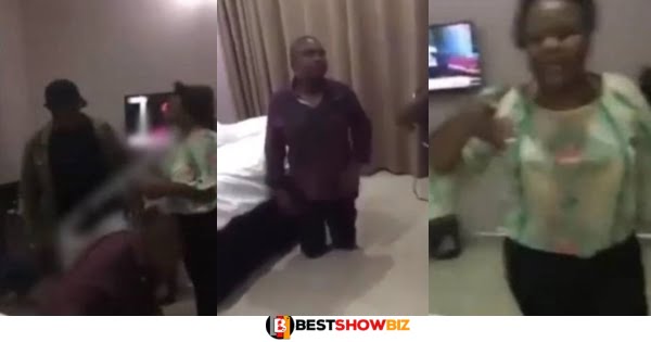 (Video) Man catches his wife red-handed 'chopping' another man in a hotel