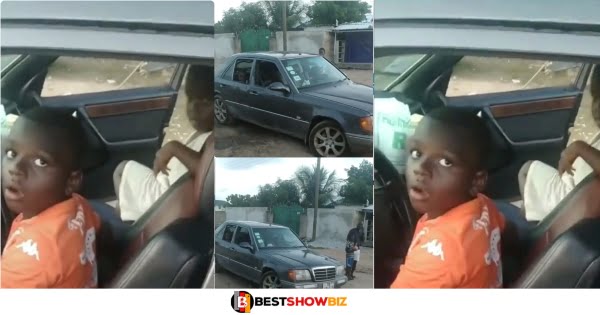 7 years old boy spotted driving his father's car in town with his girlfriend at the front (watch video)