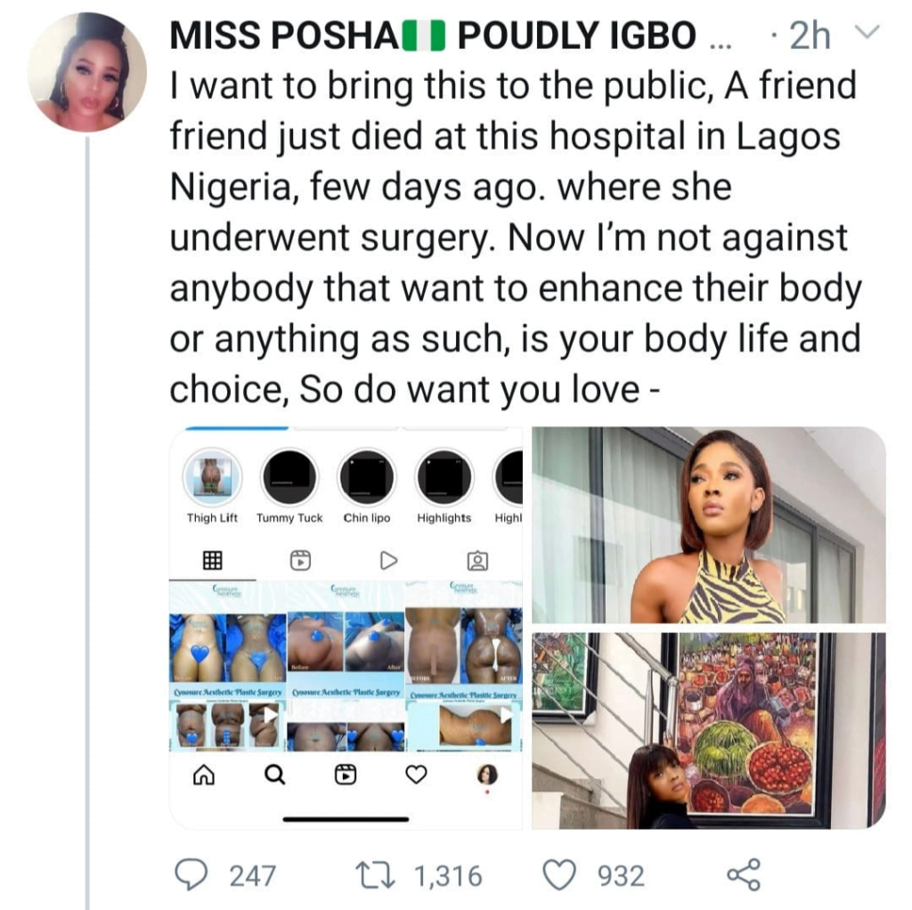 Beautiful lady dies after cosmetic surgery in Nigeria (details +photos)