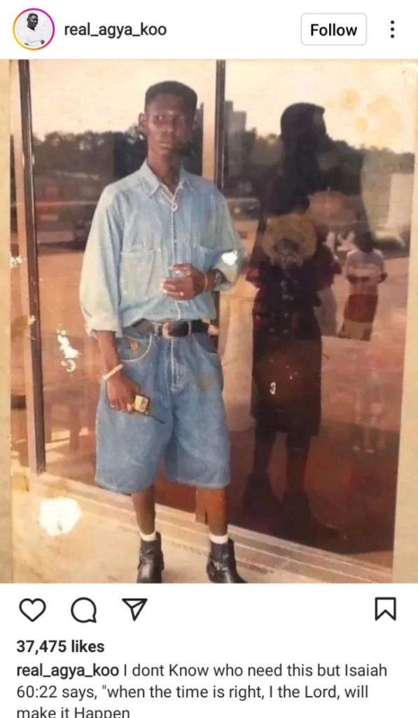 See Reactions as Popular Actor, Agya Koo Shares a Throwback Picture Of Himself