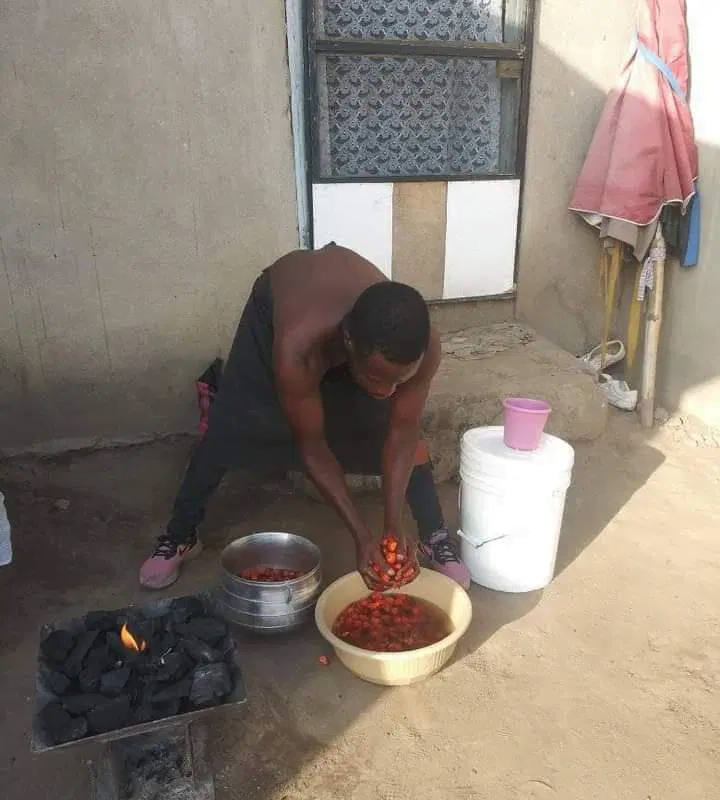 Hardworking Young man goes viral for cooking and selling local food.
