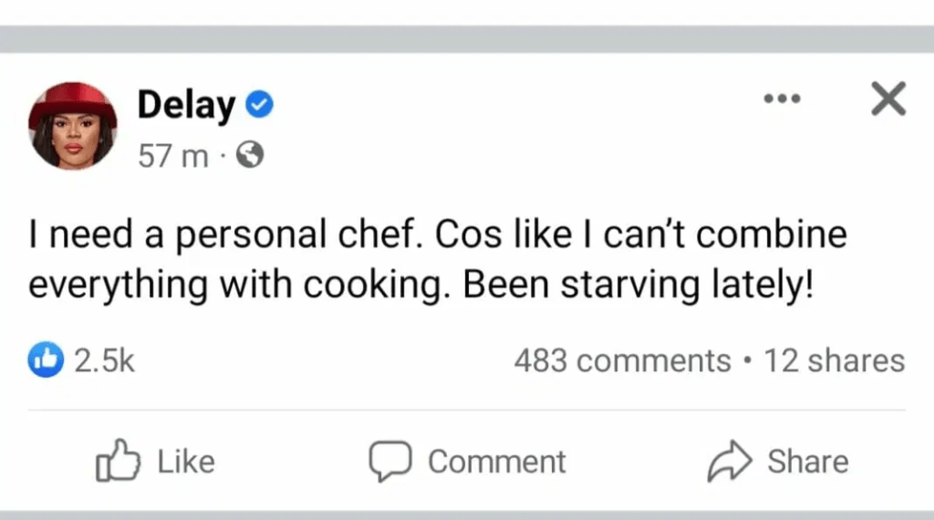 "I want someone who will cook for me"- Delay