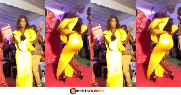 Lady disgraced after her dress tore whiles dancing at a wedding, revealing her raw butt without pant!es (video)