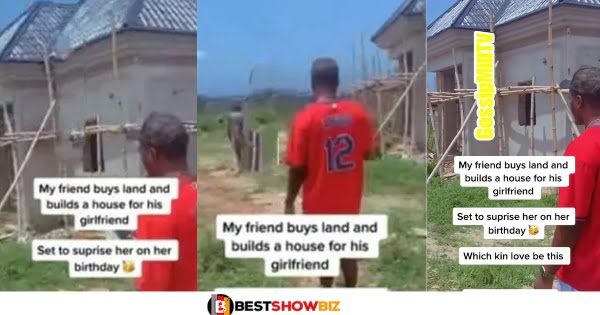 love or mumu? Reactions as Man starts to build a house for his girlfriend to surprise her on her birthday (Video)