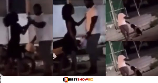 Video of a macho man beating a lady at Obuasi causes confusion on social media (watch)