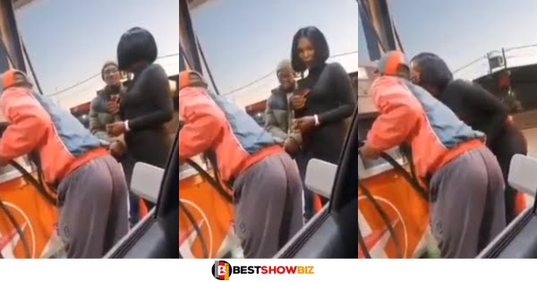 Video of a slay queen exchanging k!ss for Petrol at a Fuel station goes viral online (watch)