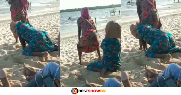 Two slay queens spotted seductively tw3rk!ng at the beach (watch video)