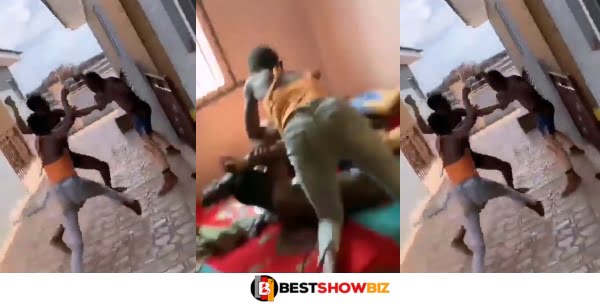 (video) Lady joins her main boyfriend to beat her side guy
