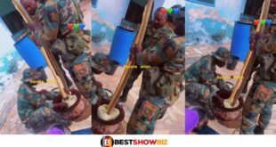 Ghanaian Male Soldiers Spotted Pounding Fufu At Their Base (Video)