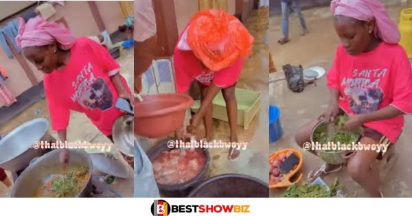 "It's not easy to be the main chic"- Lady Shares Video As She Works Tirelessly At Boyfriend’s Family House During Sallah (Video)