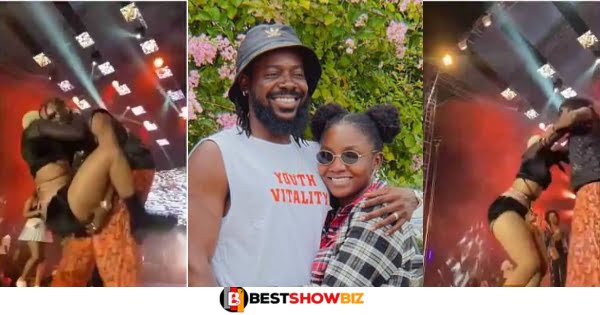 (Video) Simi reacts as a female dancer tries to 'chop' her husband, Adekunle Gold while performing on stage