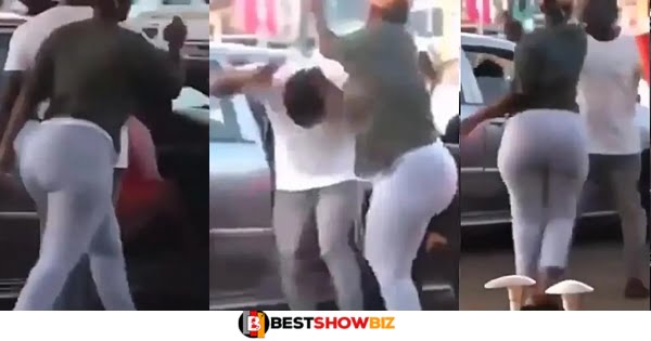 (Video) Angry Wife Throws Her Husband’s Side Chick Out Of His Car In Public