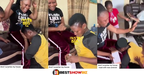(Video) Housemaid breaks down in tears as her madam surprises her with a smartphone on her birthday